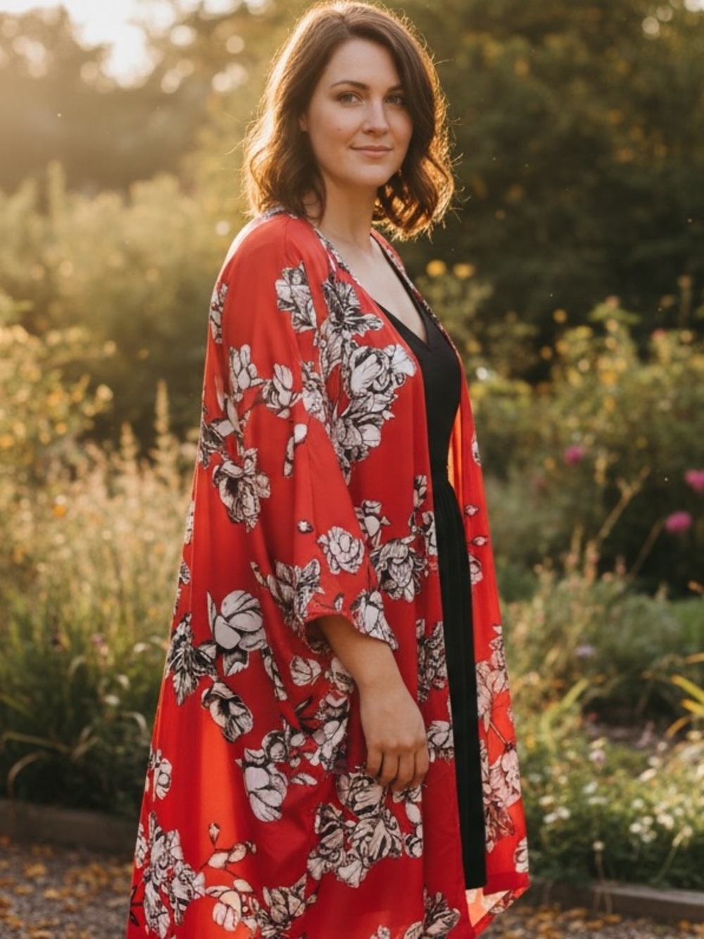 Denim 24/7 Duster Kimono Floral Handkerchief Hem Loungewear Cruisewear